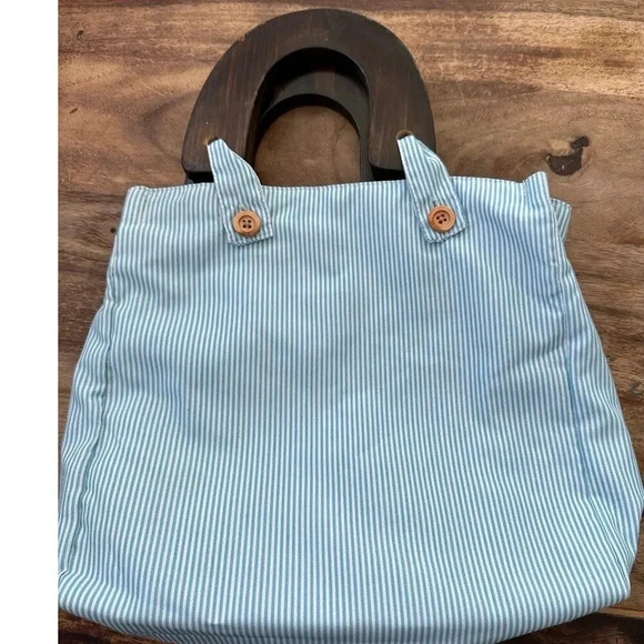 Luna Bonita Blue & White Striped Handmade Embroidered Butterfly Tote Bag - Picture 3 of 3